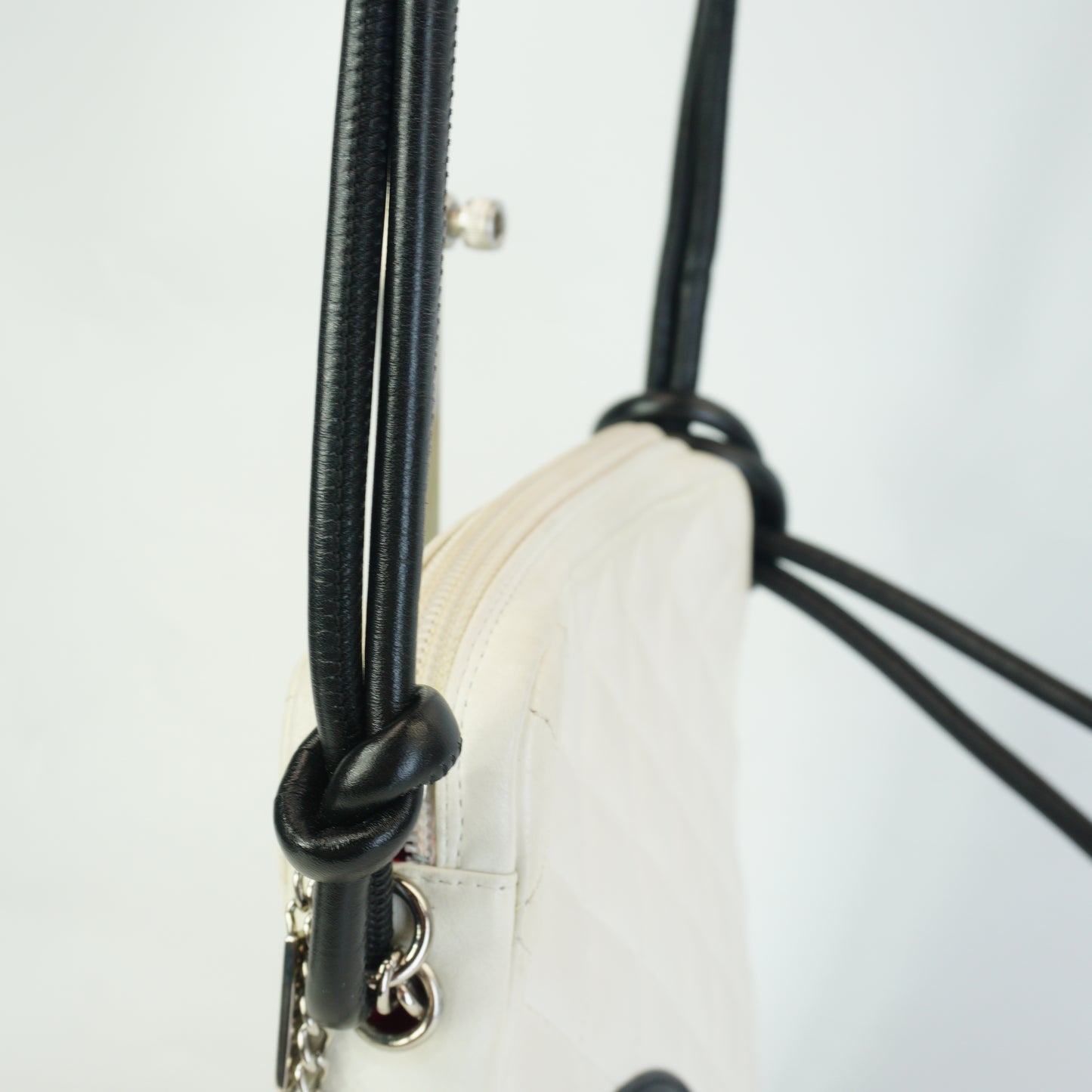 Chanel Cambon Ligne Shoulder Bag SHW Small Whiite