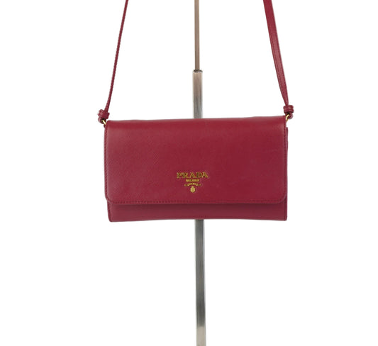 Prada 	Saffiano Leather Wallet w/ Strap Pink