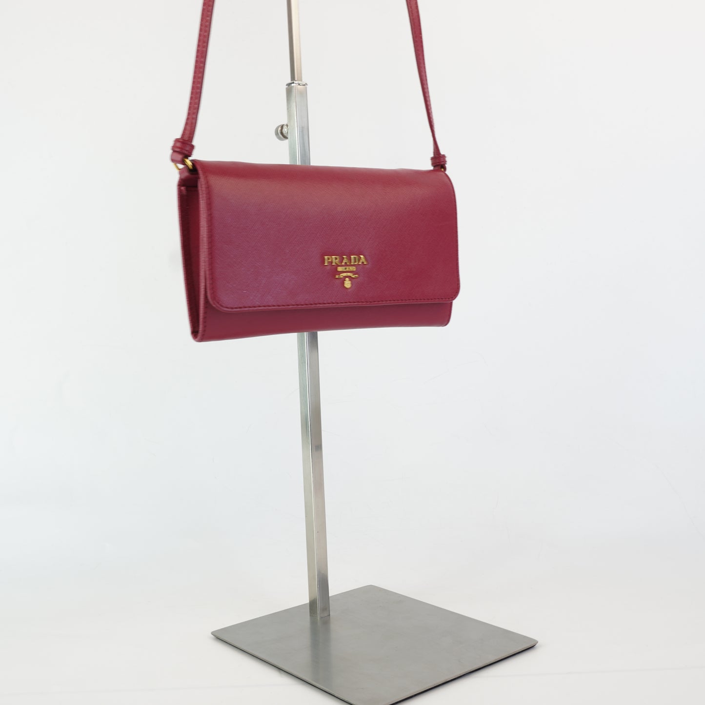 Prada 	Saffiano Leather Wallet w/ Strap Pink