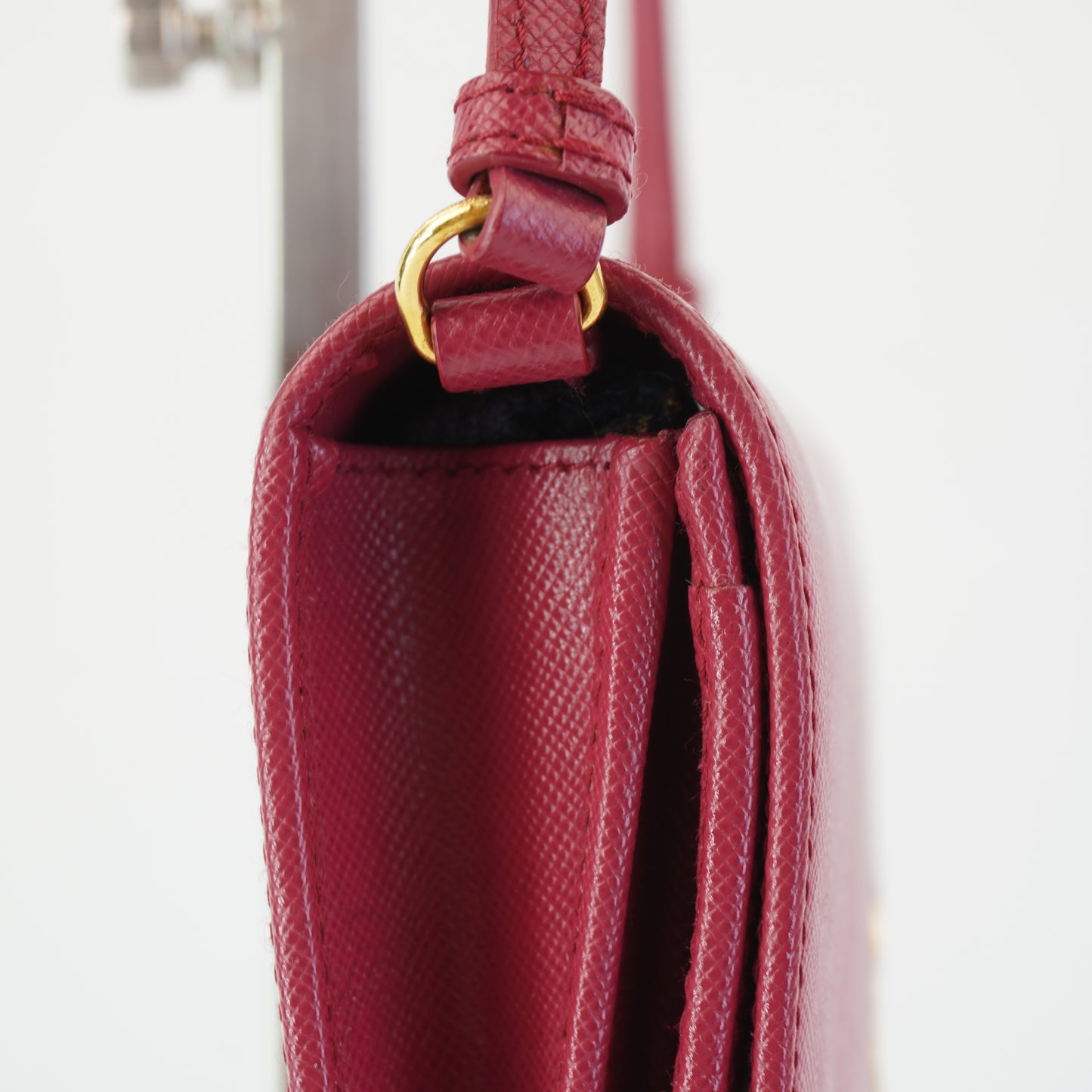 Prada 	Saffiano Leather Wallet w/ Strap Pink