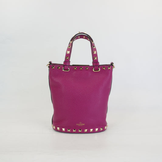 Valentino Rockstud Pebbled Bucket Bag GHW Mini