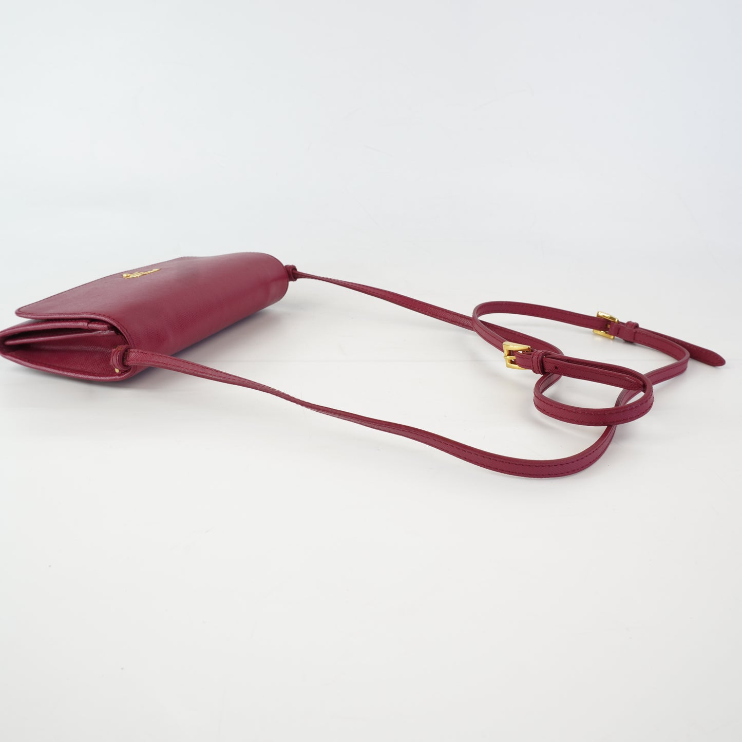 Prada 	Saffiano Leather Wallet w/ Strap Pink