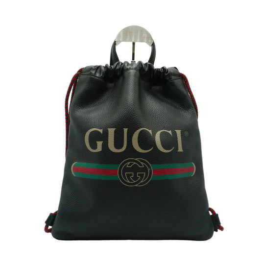 Gucci Logo Print Drawstring Backpack Black