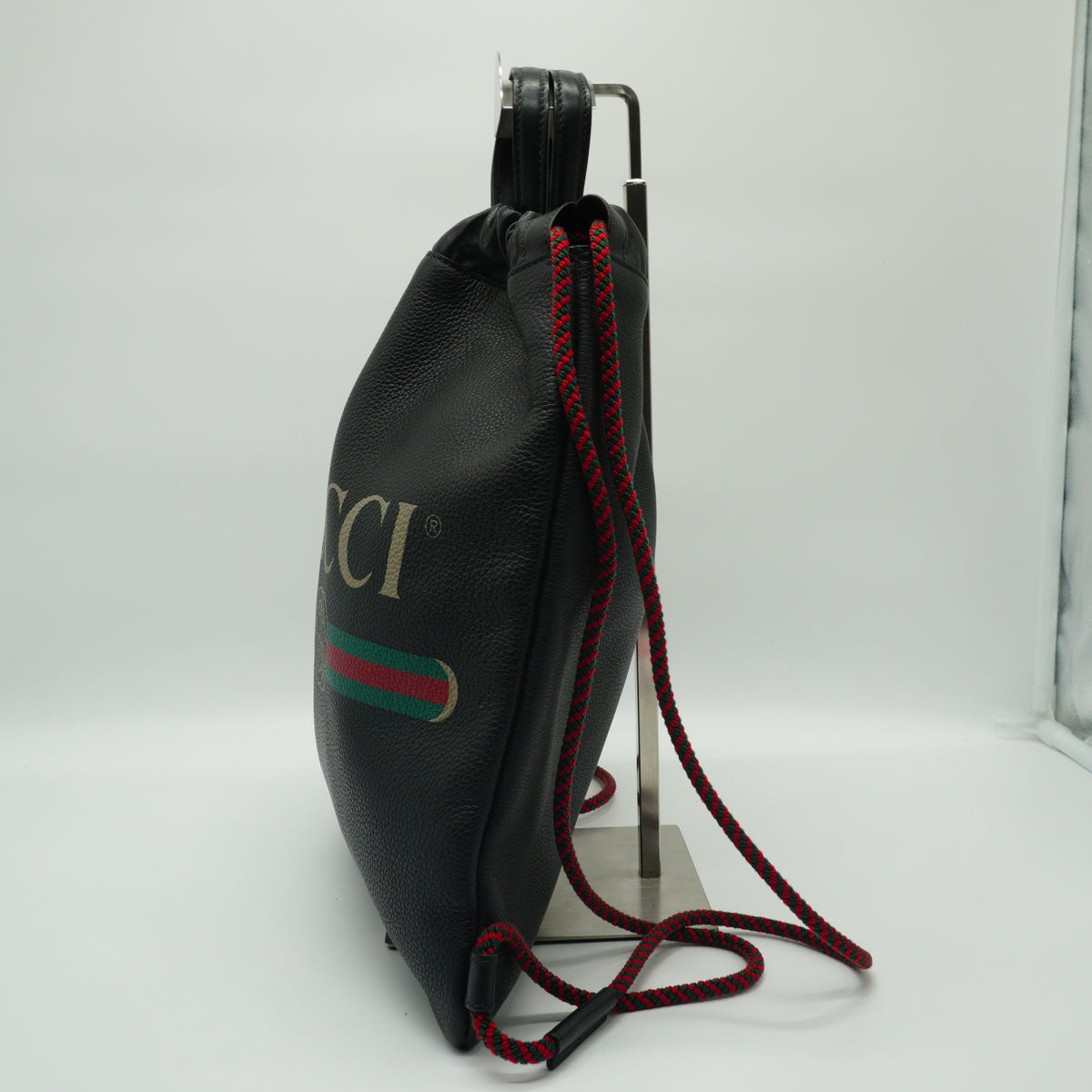 Gucci Logo Print Drawstring Backpack Black