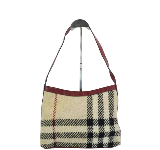 Burberry	Wool and leather Nova Check shoulder bag Medium