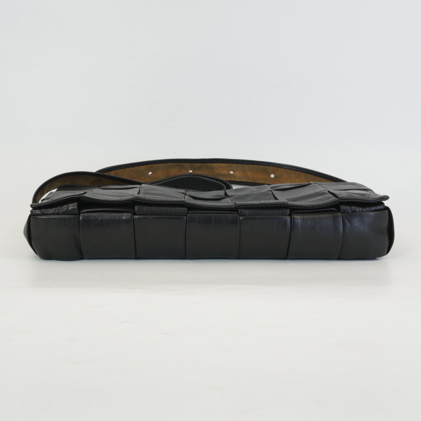 Bottega Veneta Black Intreciato Leather Cassete Bag