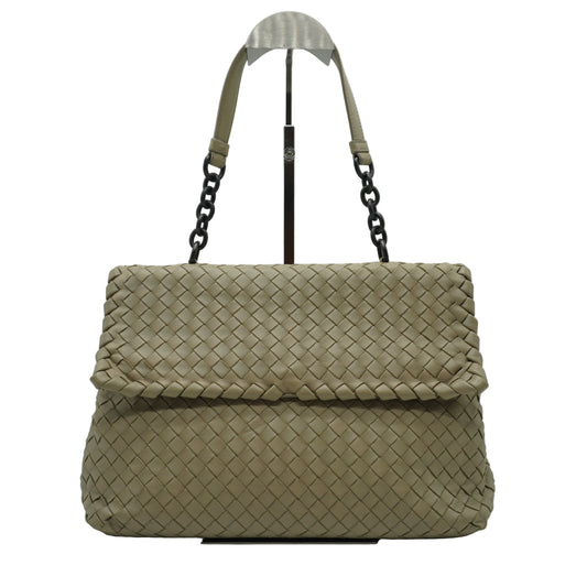 Bottega Veneta Intrecciato Leather clutch Flap shoulder bag medium light grey BHW