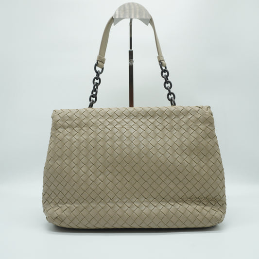 Bottega Veneta Intrecciato Leather clutch Flap shoulder bag medium light grey BHW