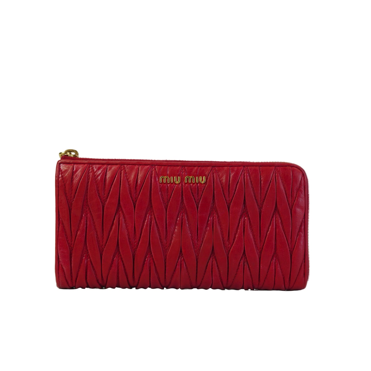 MiuMiu Matelasse Quilted Leather Zip Arround Red GHW