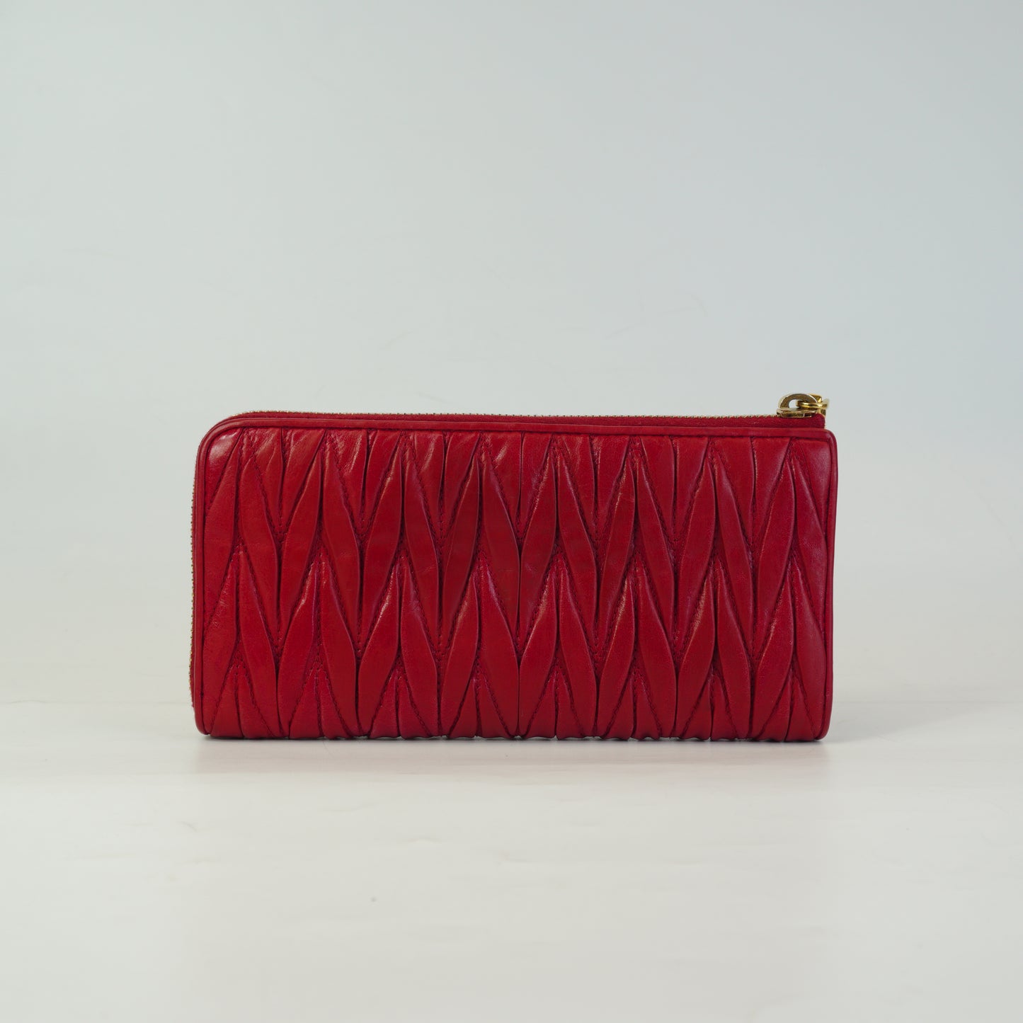 MiuMiu Matelasse Quilted Leather Zip Arround Red GHW