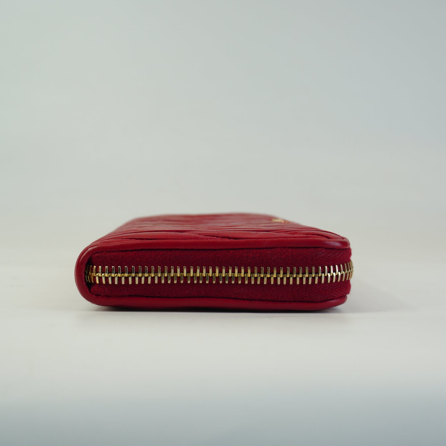 MiuMiu Matelasse Quilted Leather Zip Arround Red GHW