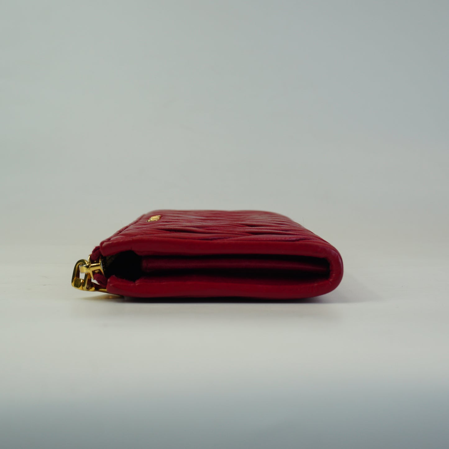 MiuMiu Matelasse Quilted Leather Zip Arround Red GHW