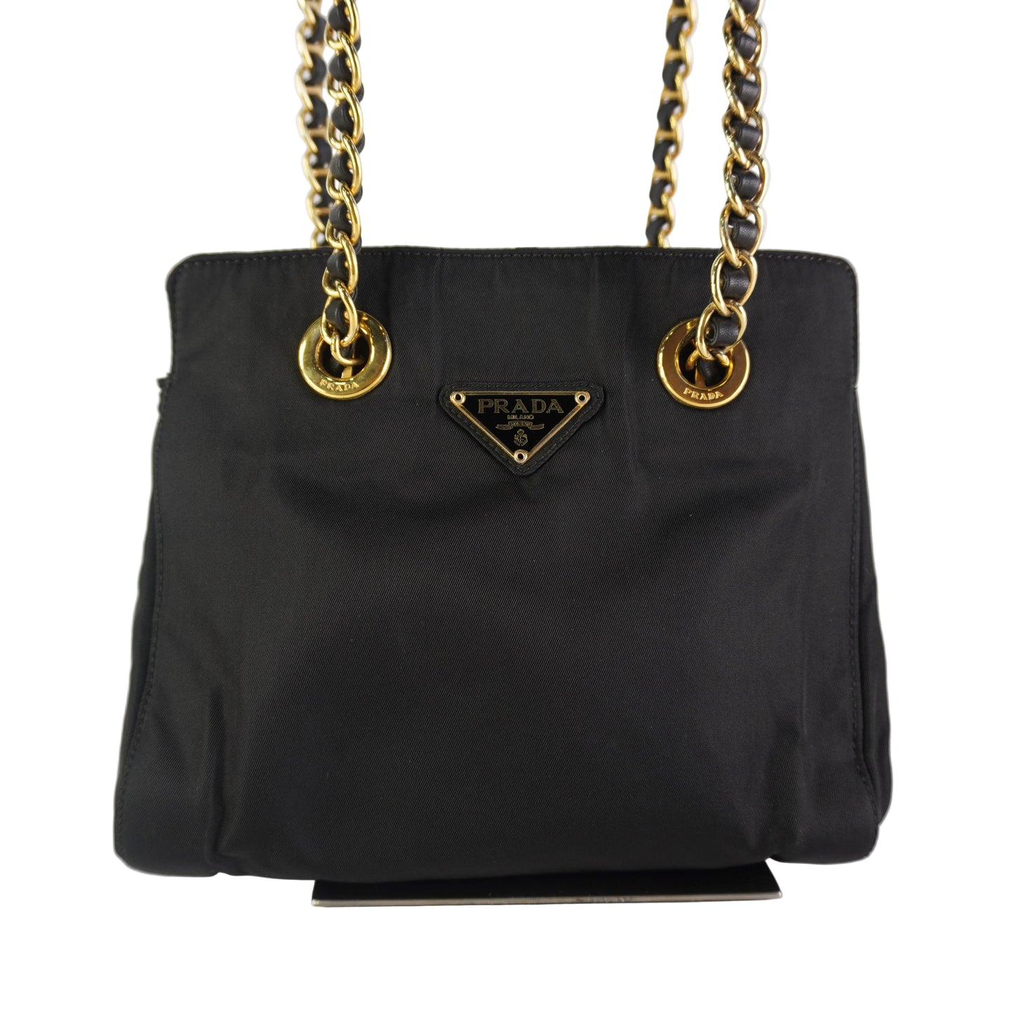Prada Tessuto Nylon Chain Shoulder Black
