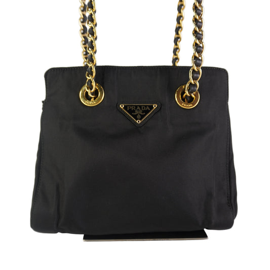 Prada Tessuto Nylon Chain Shoulder Black