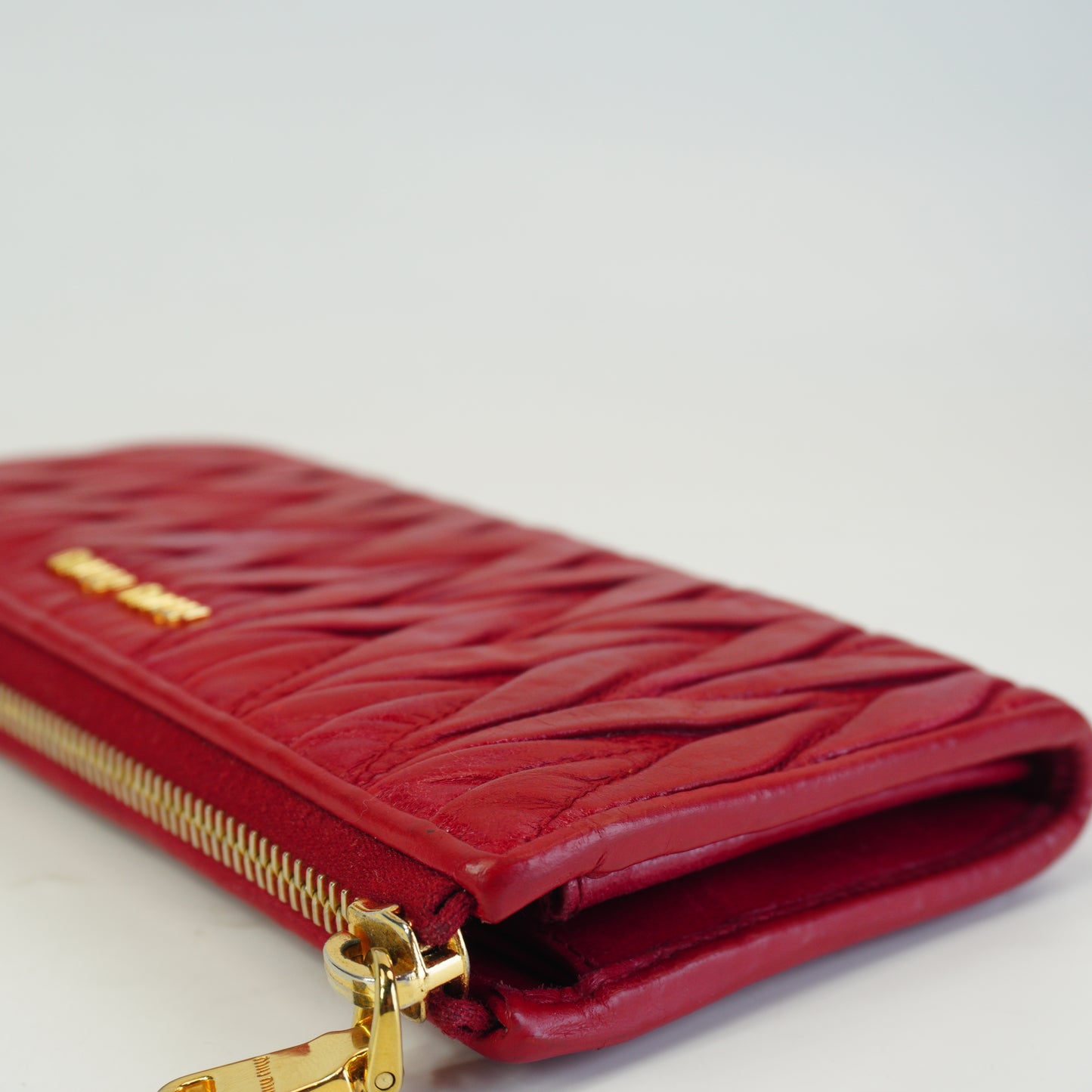 MiuMiu Matelasse Quilted Leather Zip Arround Red GHW