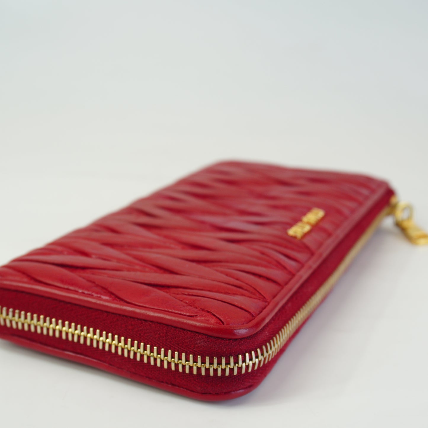 MiuMiu Matelasse Quilted Leather Zip Arround Red GHW