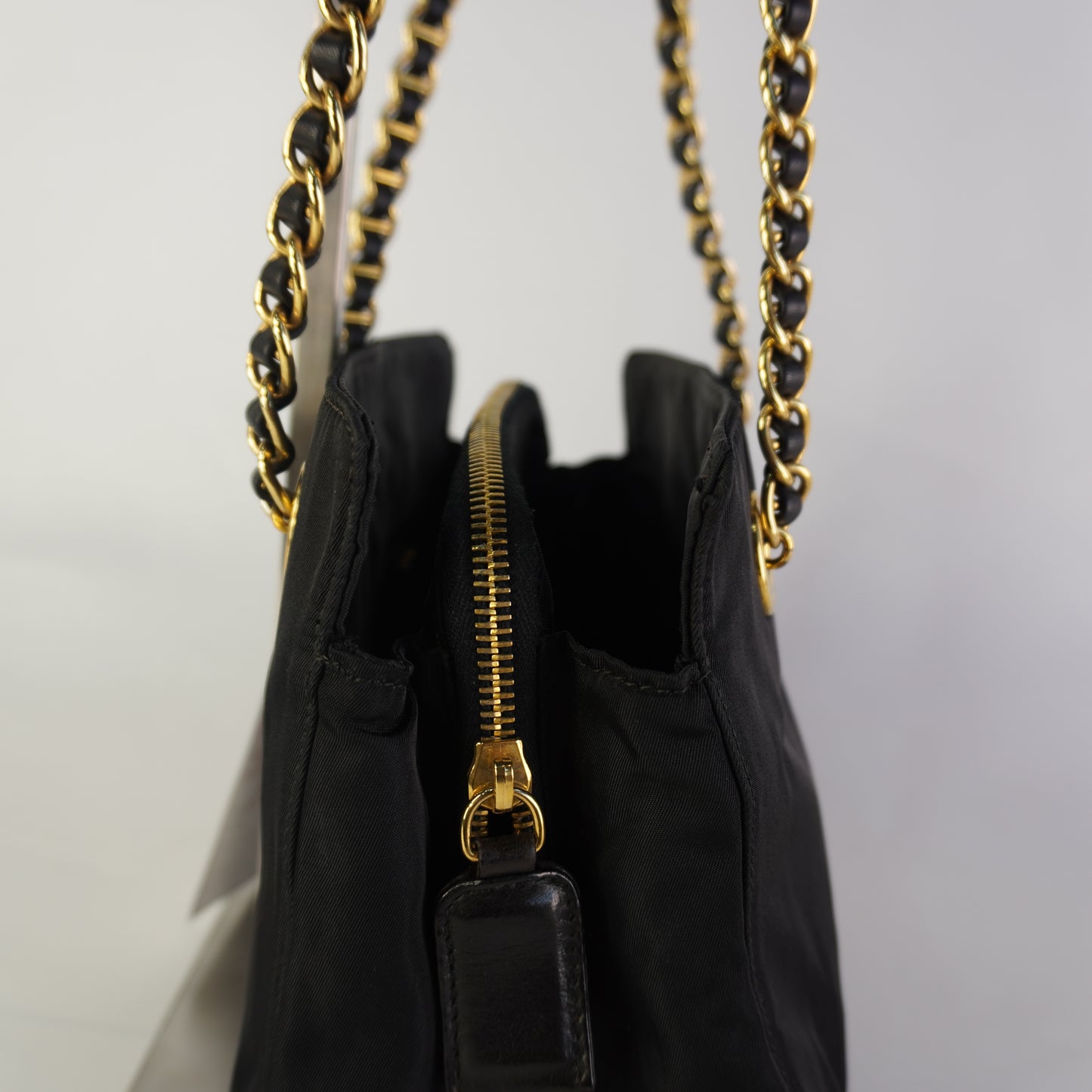 Prada Tessuto Nylon Chain Shoulder Black