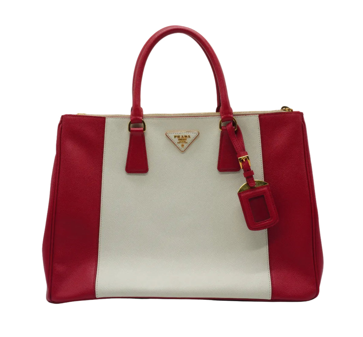 Prada Galleria Large Double Zip Tote White/Red GHW