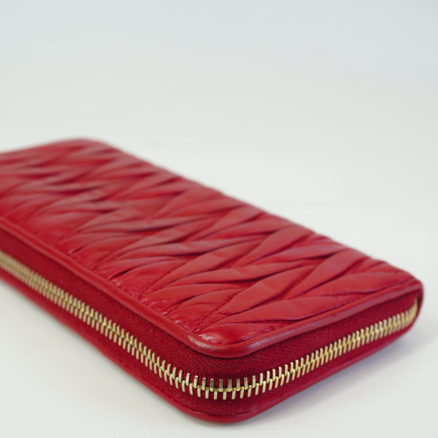 MiuMiu Matelasse Quilted Leather Zip Arround Red GHW
