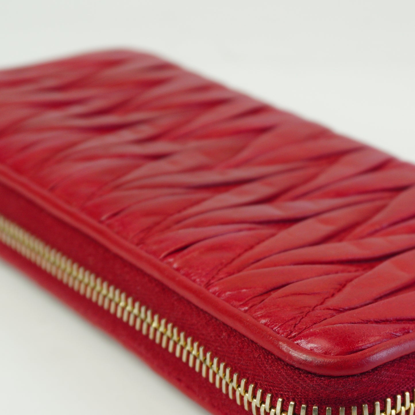 MiuMiu Matelasse Quilted Leather Zip Arround Red GHW