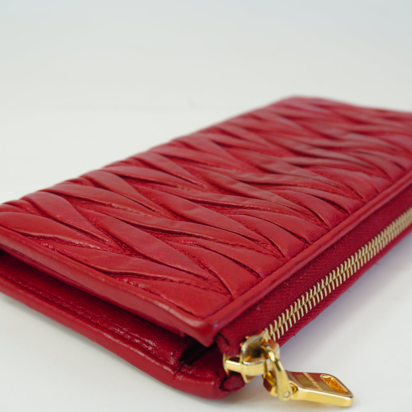 MiuMiu Matelasse Quilted Leather Zip Arround Red GHW