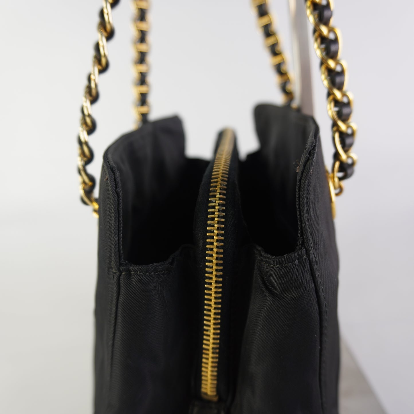 Prada Tessuto Nylon Chain Shoulder Black