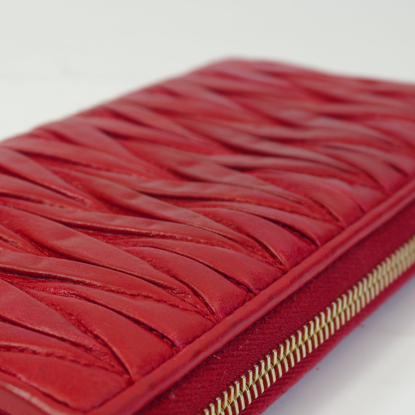 MiuMiu Matelasse Quilted Leather Zip Arround Red GHW