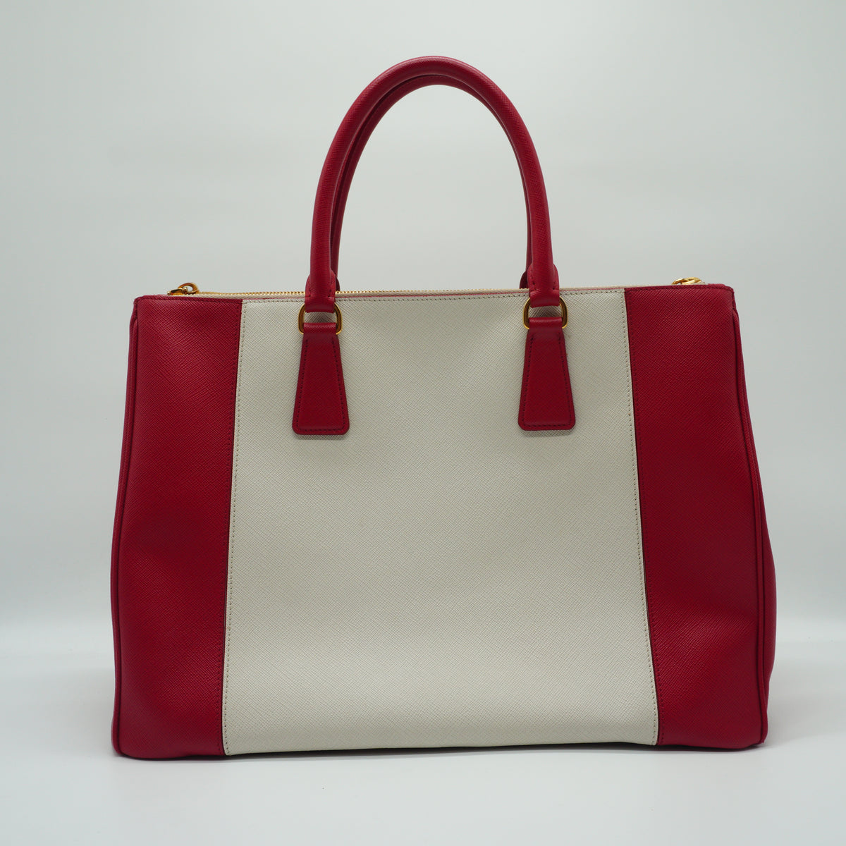 Prada Galleria Large Double Zip Tote White/Red GHW