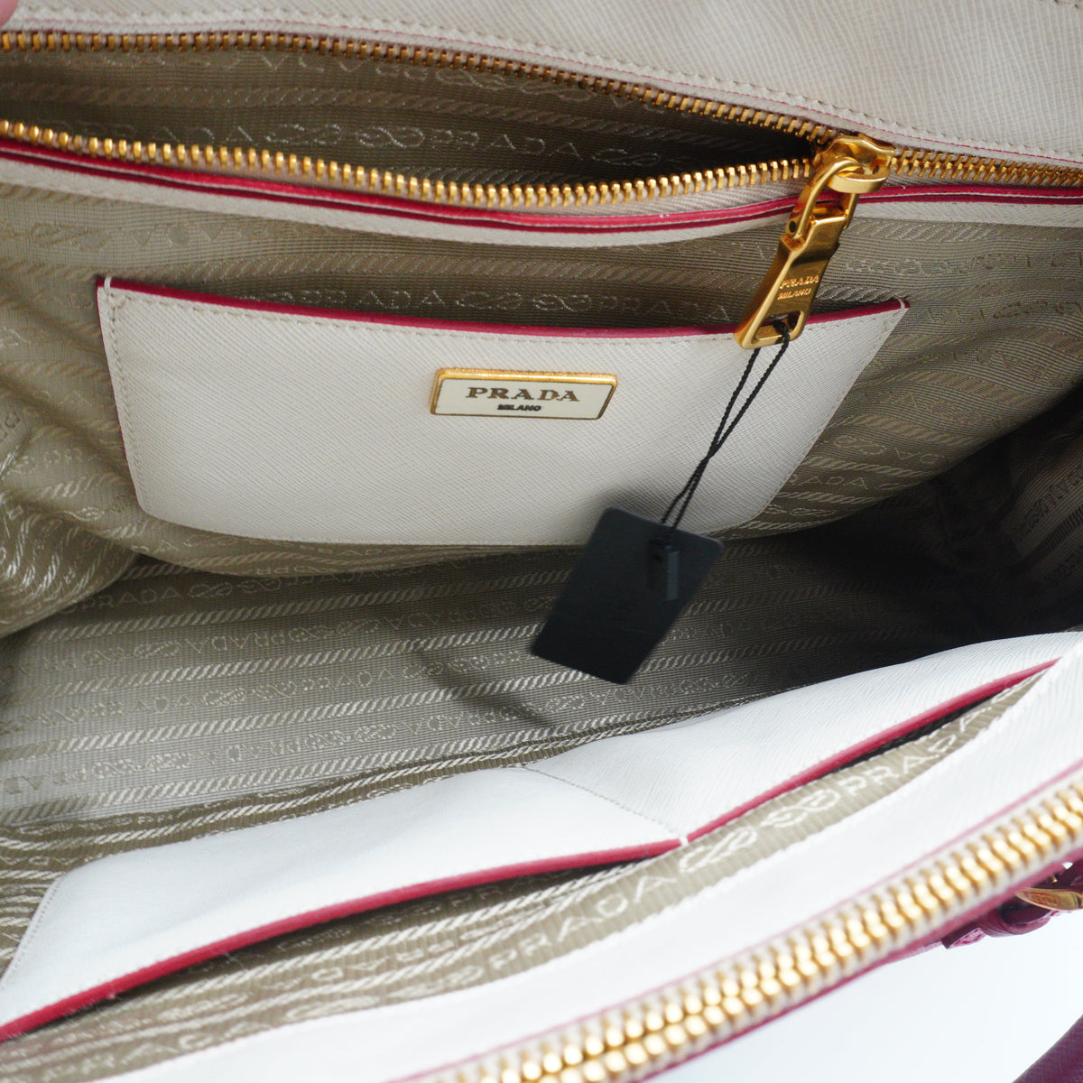 Prada Galleria Large Double Zip Tote White/Red GHW