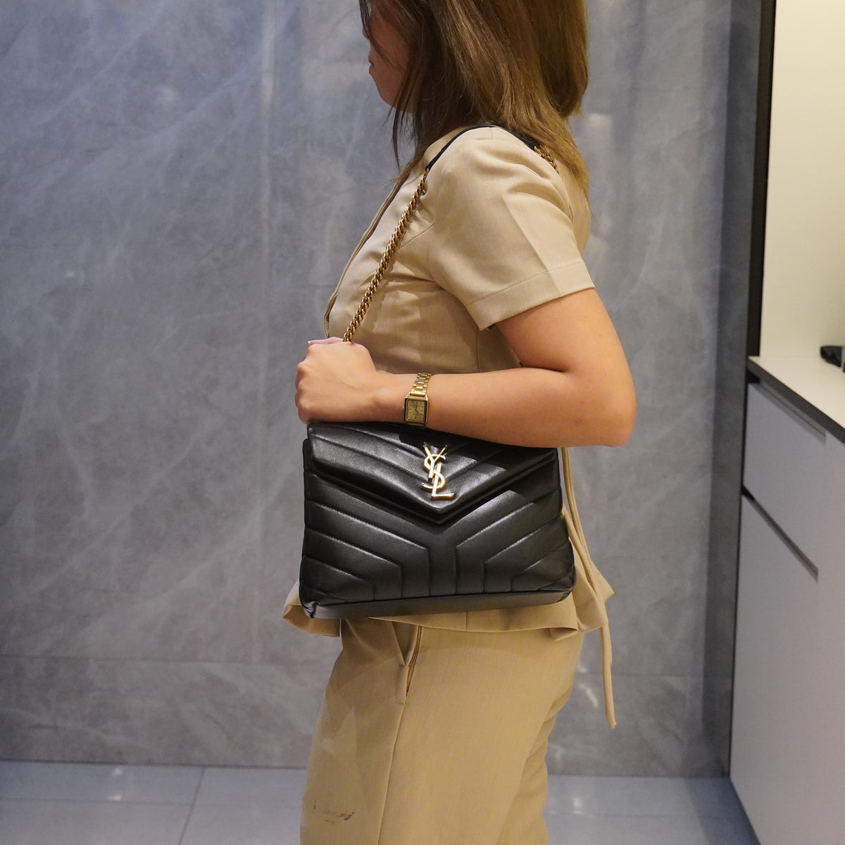 YSL	Lou Lou Shoulder Black Bag Small GHW