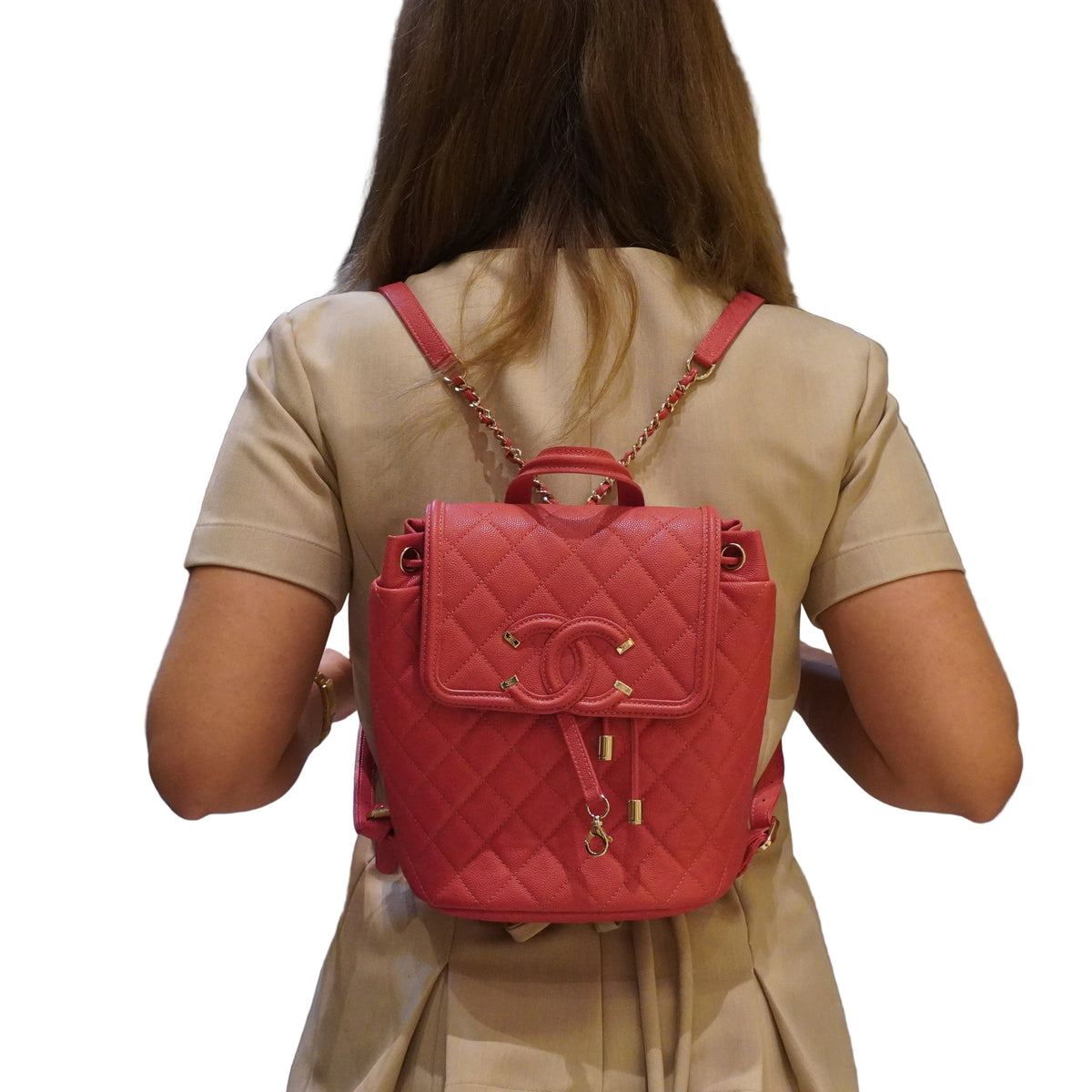 Chanel	CC Filigree caviar leather pink Backpack small GHW