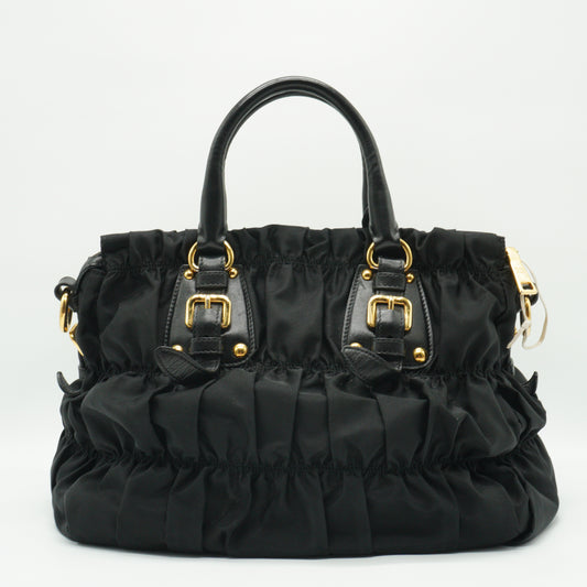 Prada Tessuto Gaufre Satchel Large Black GHW