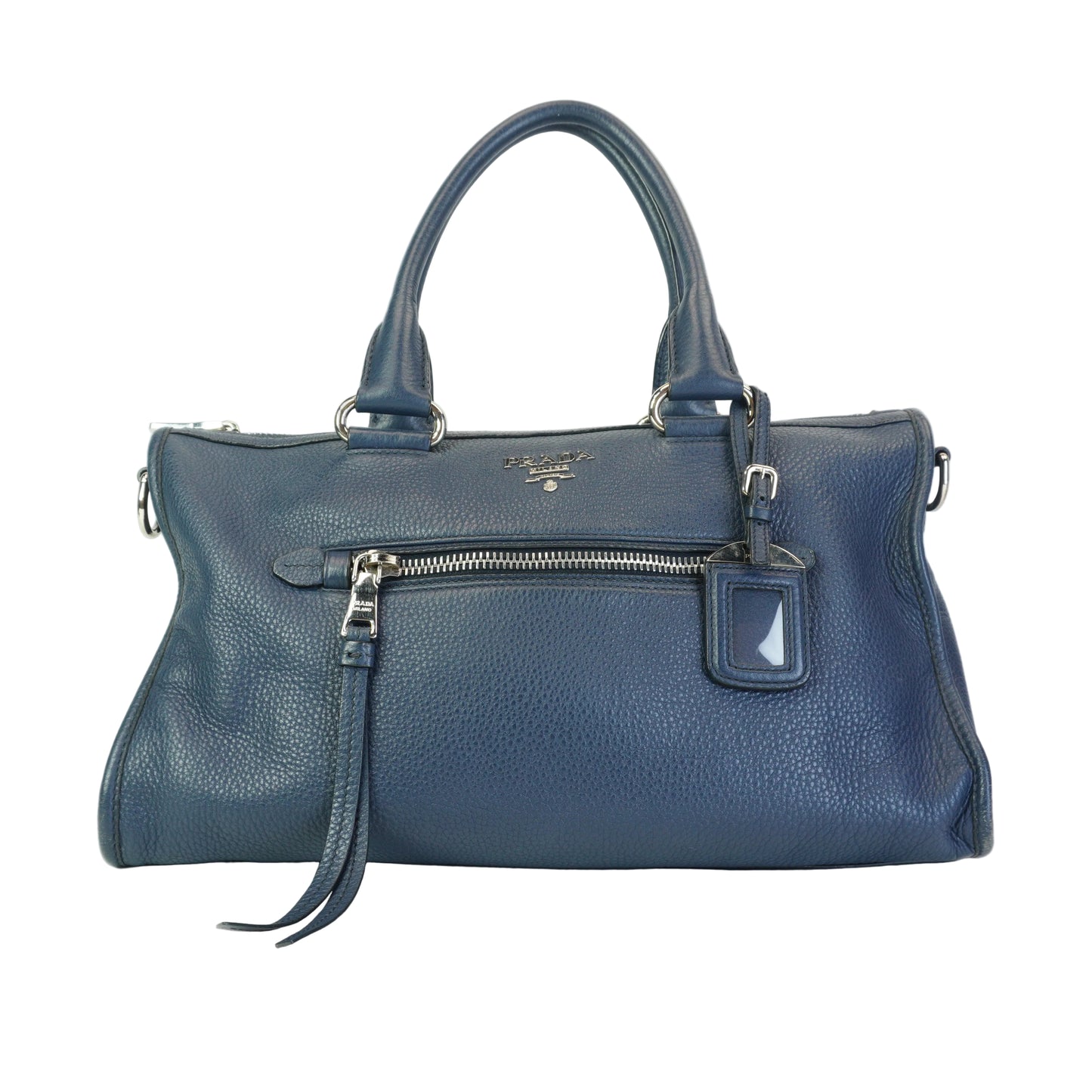 Prada Vitello Phenix Zip Top Satchel Blue SHW Large