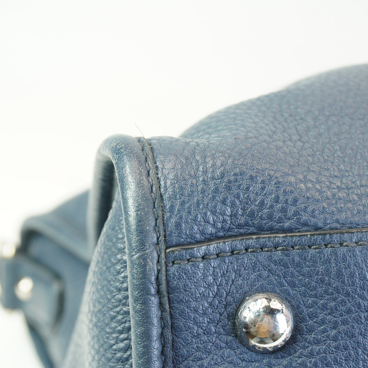 Prada Vitello Phenix Zip Top Satchel Blue SHW Large