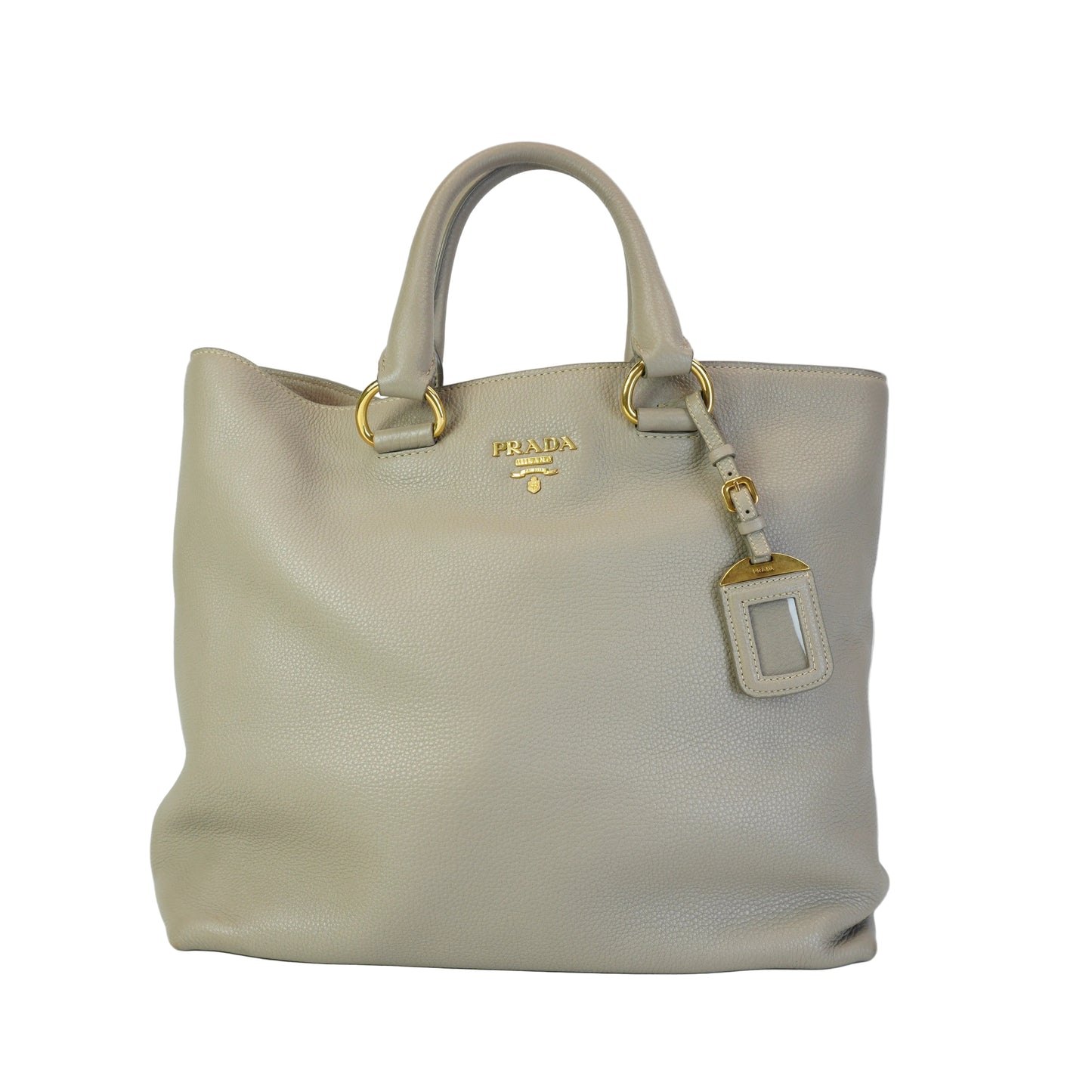Prada Vitello Phoenix Leather Shopping Tote Bag Clay Gray Medium SHW
