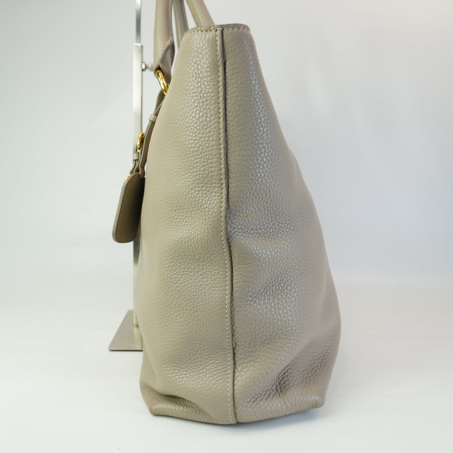 Prada Vitello Phoenix Leather Shopping Tote Bag Clay Gray Medium SHW