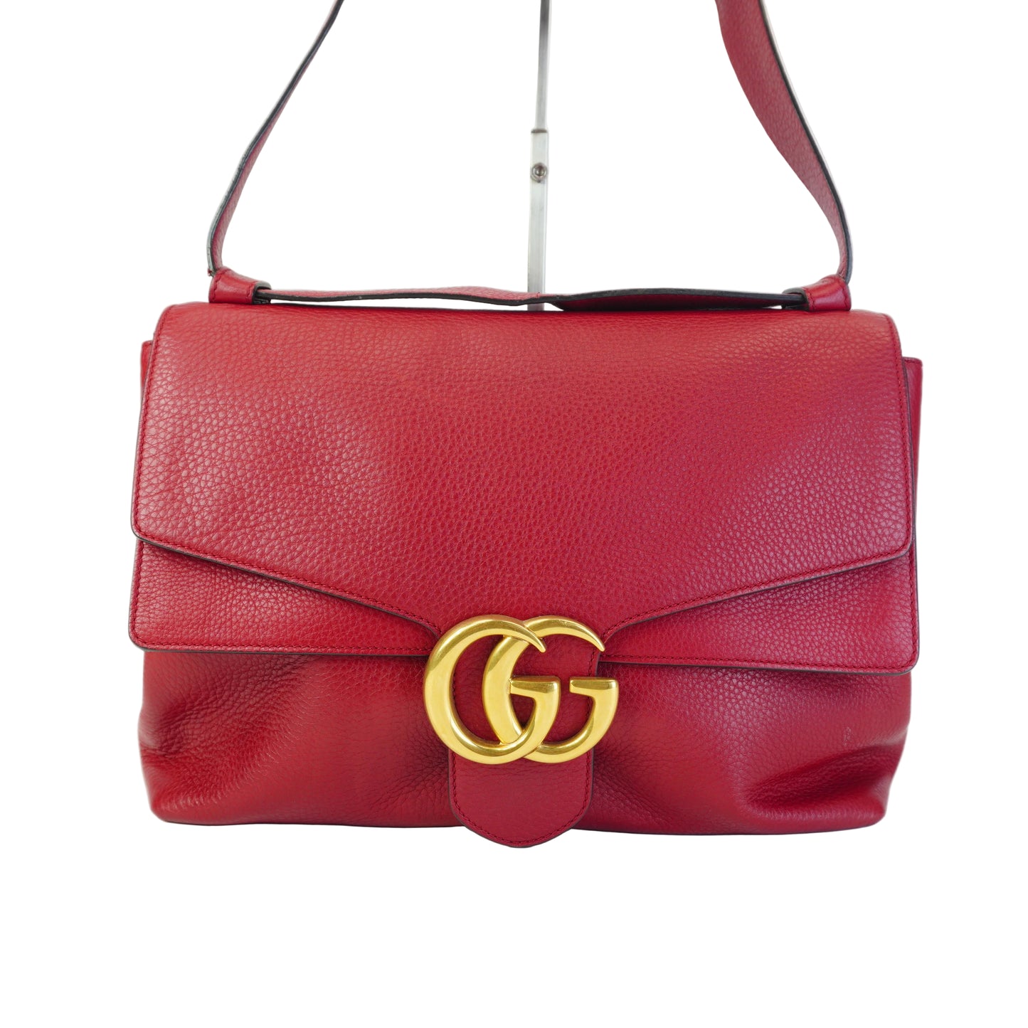 Gucci GG Leather Shoulder Bag Large Red GHW