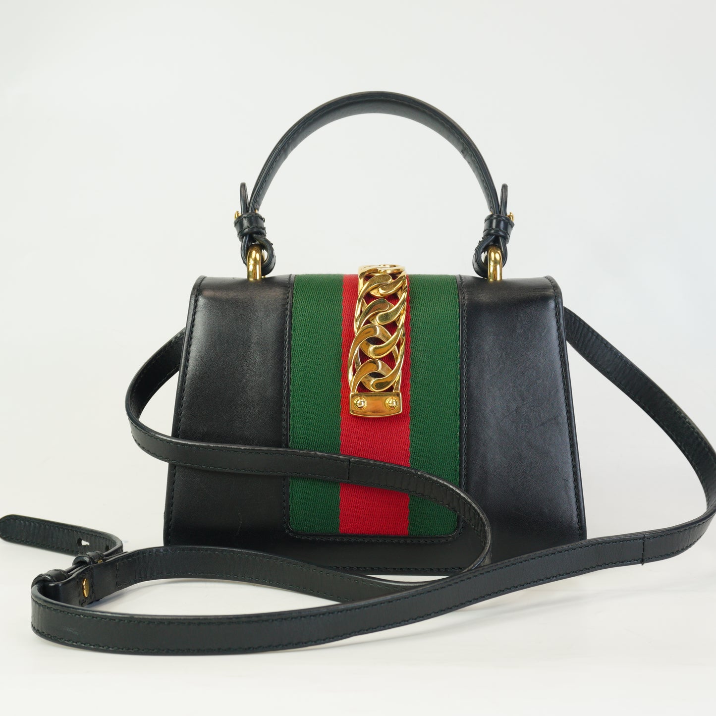 Gucci Syvie Lether Mini Black Bag GHW