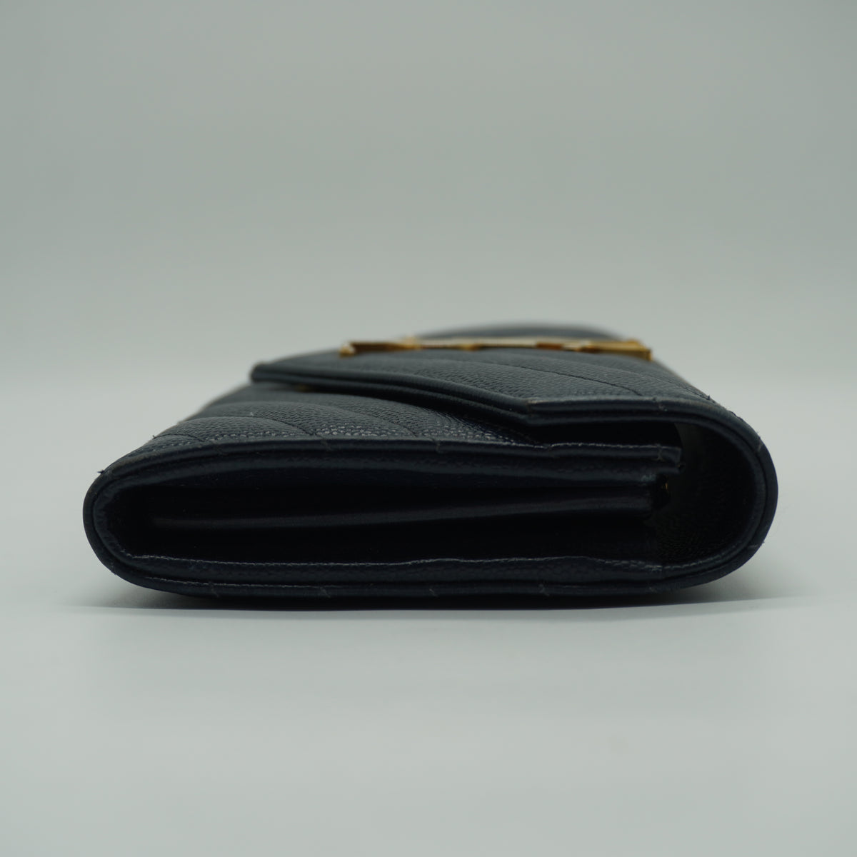 YSL	Cassandra Monogram Large Flap Wallet Navy Blue GHW