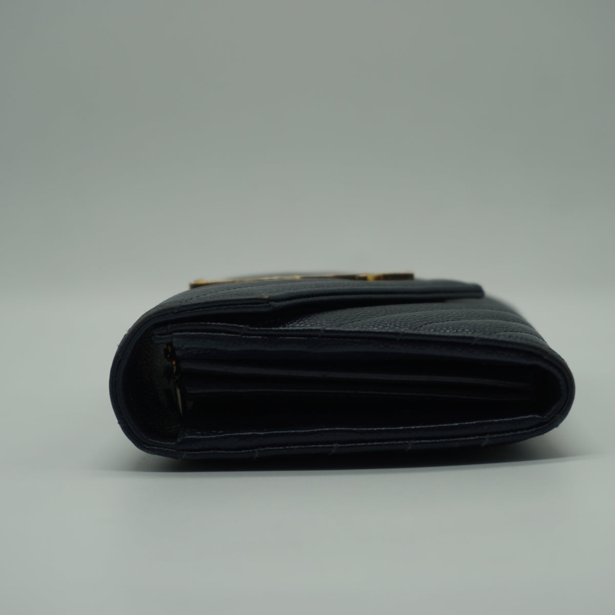YSL	Cassandra Monogram Large Flap Wallet Navy Blue GHW