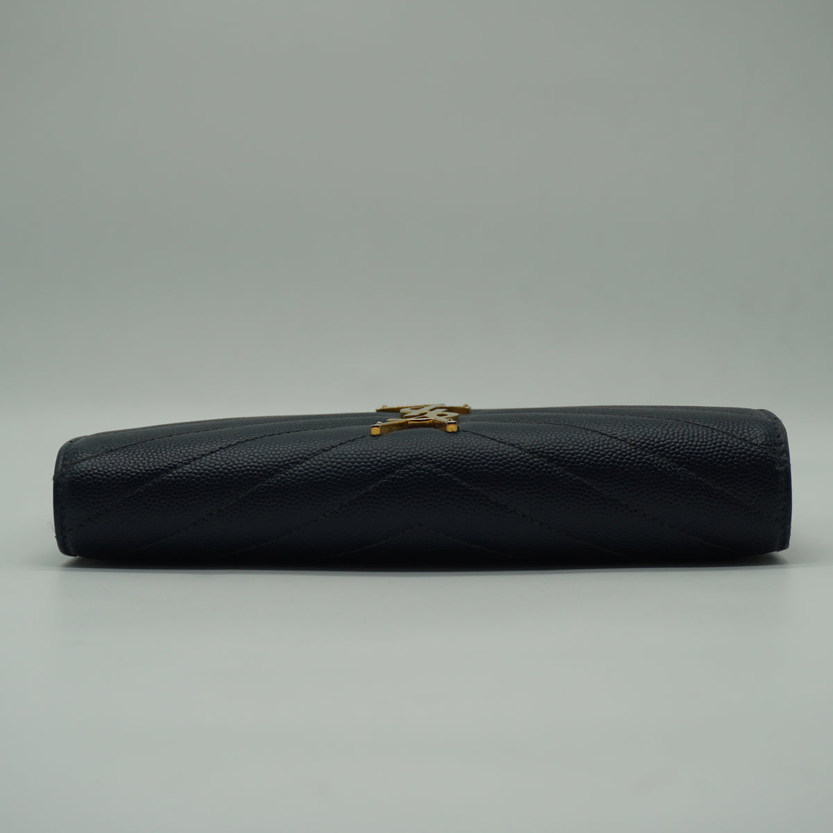YSL	Cassandra Monogram Large Flap Wallet Navy Blue GHW