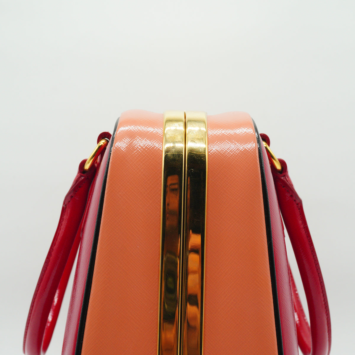 Prada Saffiano Vernice Pyramid Frame Top Handle Bag GHW Medium
