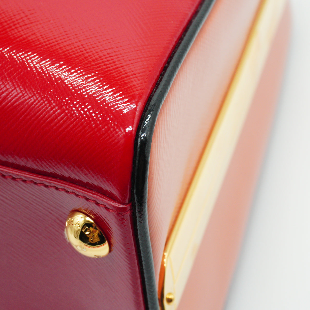 Prada Saffiano Vernice Pyramid Frame Top Handle Bag GHW Medium