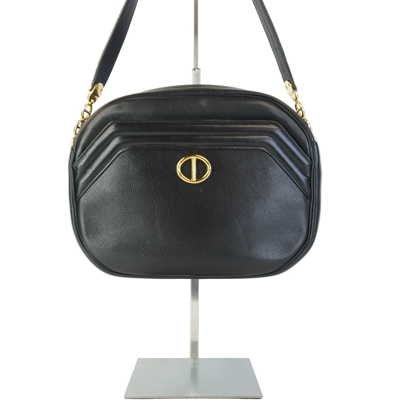 Dior	Vinatag Black Leather Camera shoulde Bag GHW Small