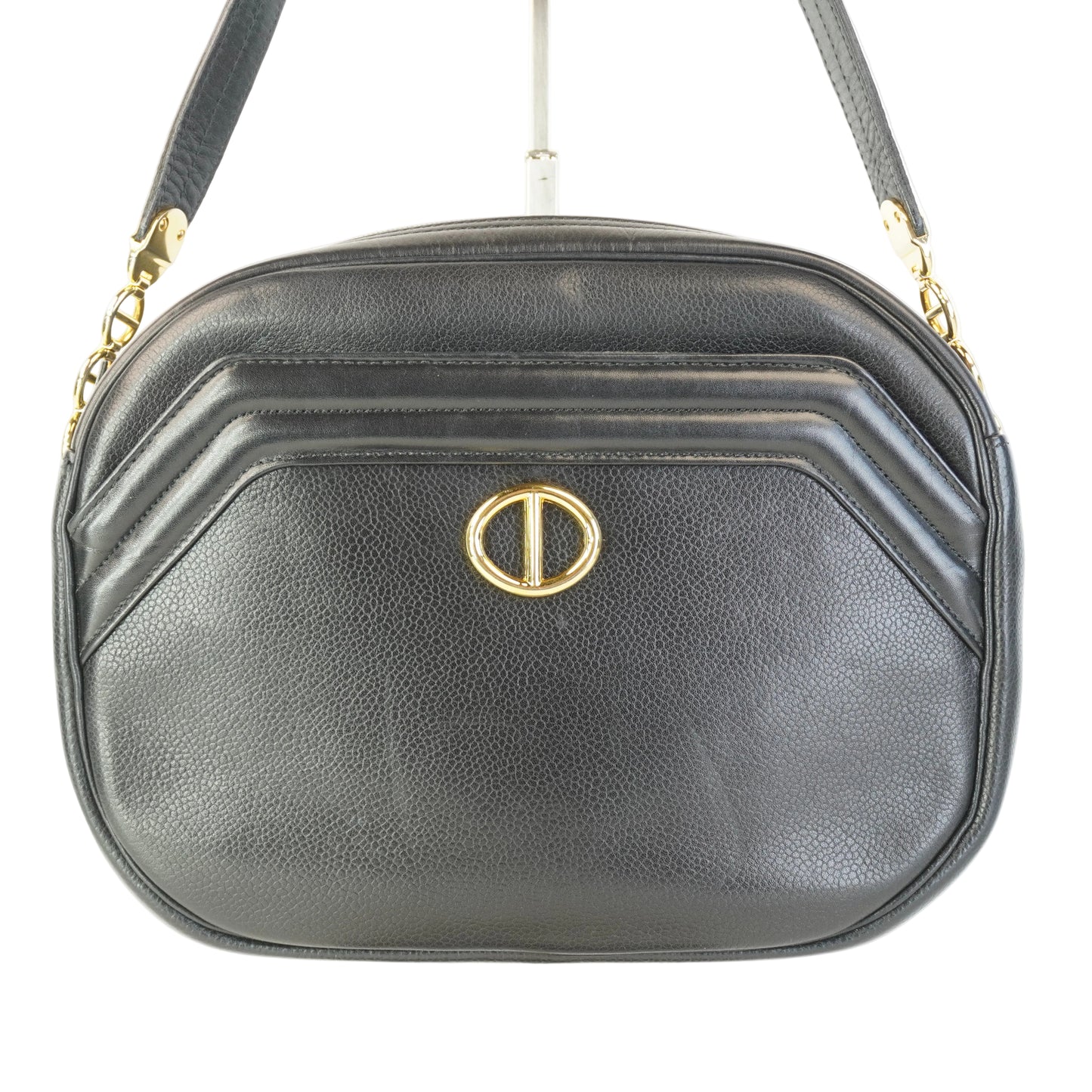 Dior	Vinatag Black Leather Camera shoulde Bag GHW Small