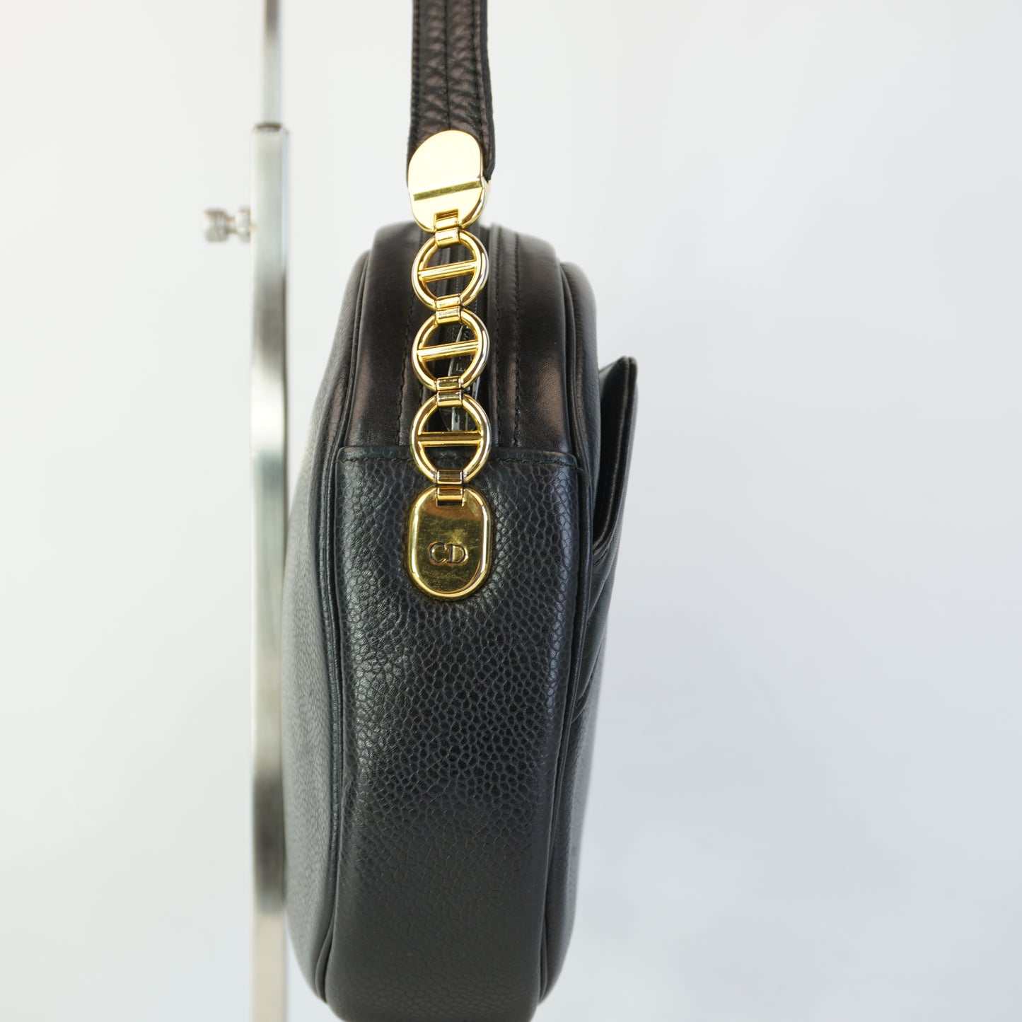 Dior	Vinatag Black Leather Camera shoulde Bag GHW Small