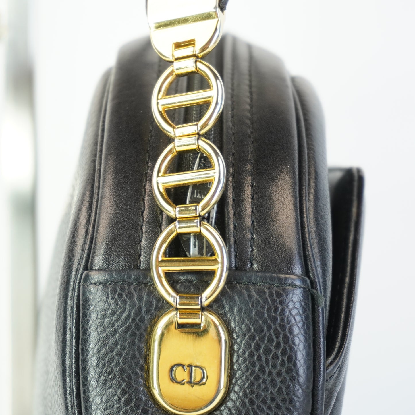 Dior	Vinatag Black Leather Camera shoulde Bag GHW Small