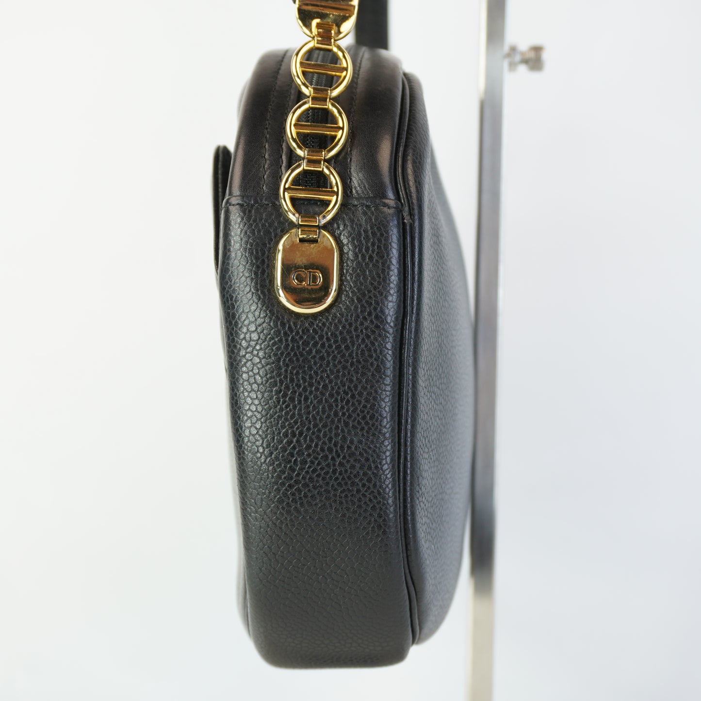 Dior	Vinatag Black Leather Camera shoulde Bag GHW Small