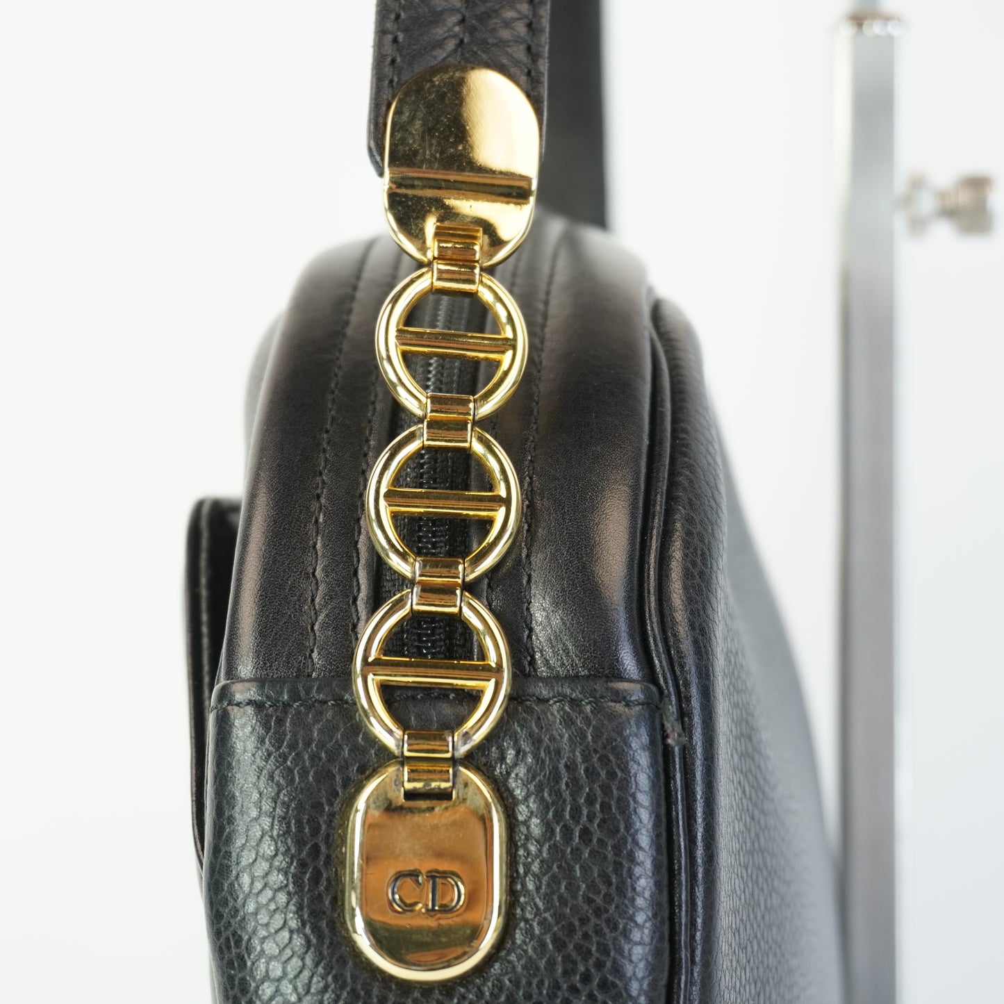 Dior	Vinatag Black Leather Camera shoulde Bag GHW Small