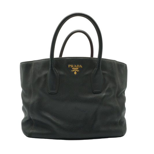 Prada Vitello Daino Black Top Handle Tote Bag GHW Medium